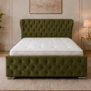 Teal Green Luxury Double Oxford Bed – Contemporary Upholstered Frame with Mattress Included