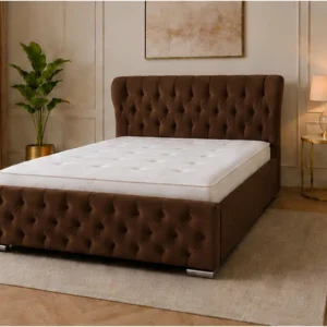 Burgundy Wine Oxford King Bed – Elegant Padded Headboard with Premium Mattress