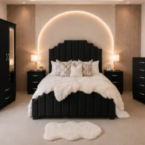 Complete King Bed Furniture Package - two Door Wardrobe With two Drawer - Chest of Five Drawers With Two Bed Side Table