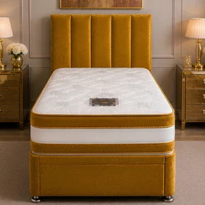 Rust Yellow 3ft Divan Bed – Stylish Storage Drawers & Mattress
