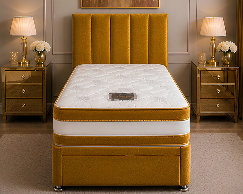 Rust Yellow 3ft Divan Bed – Stylish Storage Drawers & Mattress