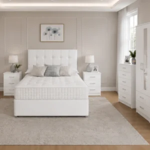 Premium Bedroom Furniture Set – Double Bed, Four Door Wardrobe with Four Bottom Drawers, Chest of Five Drawers & Two Bedside Tables