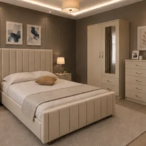 Complete King Bed Furniture Package - two Door Wardrobe With two Drawer - Chest of Five Drawers With Two Bed Side Table