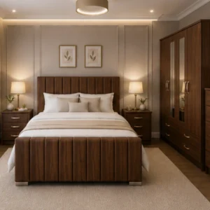 Luxury Double Bed Set With Four Door Wardrobe With Four Drawer - Chest of Five Drawers With Two Bed Side Table
