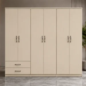 Elegant Wooden 6 Door Wardrobe with 2 Storage Drawers