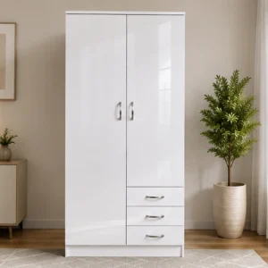 Modern Double Wardrobe with 3 Drawers – Clothes Storage– 2 Doors & 3 Spacious Drawers