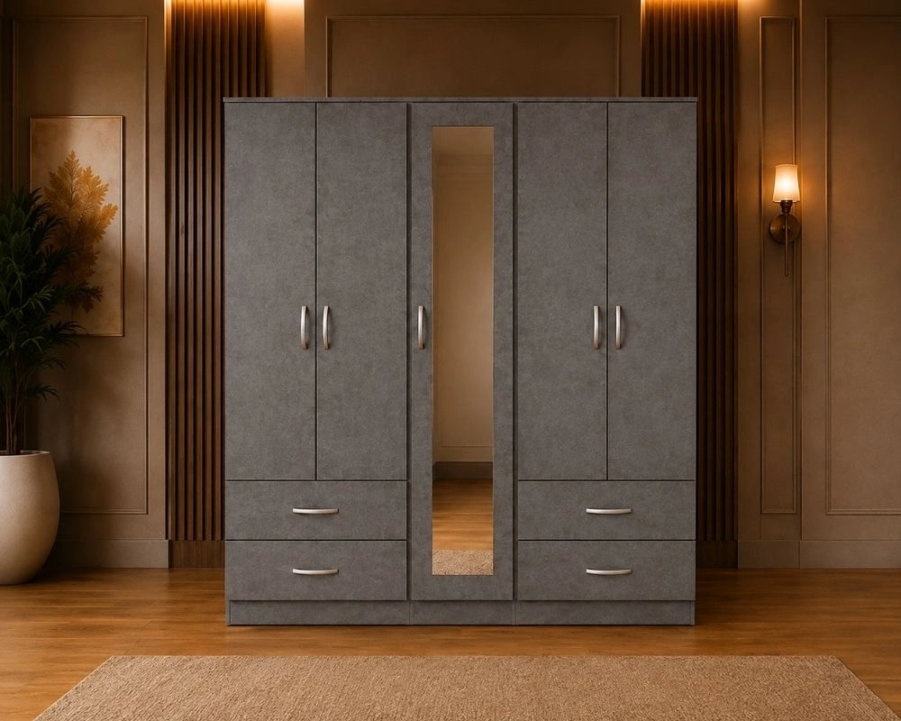 5 Door Wardrobe with Mirror & 4 Drawers – Modern Storage Wardrobe
