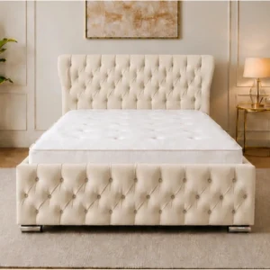Champagne Beige Oxford Bed – Stylish 4ft 6in Double Frame with Headboard and mattress