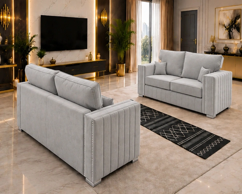 Modern Light Grey 3 and 2 Seater Sofa Suite – Luxury Upholstered Sofa Set - Image 4