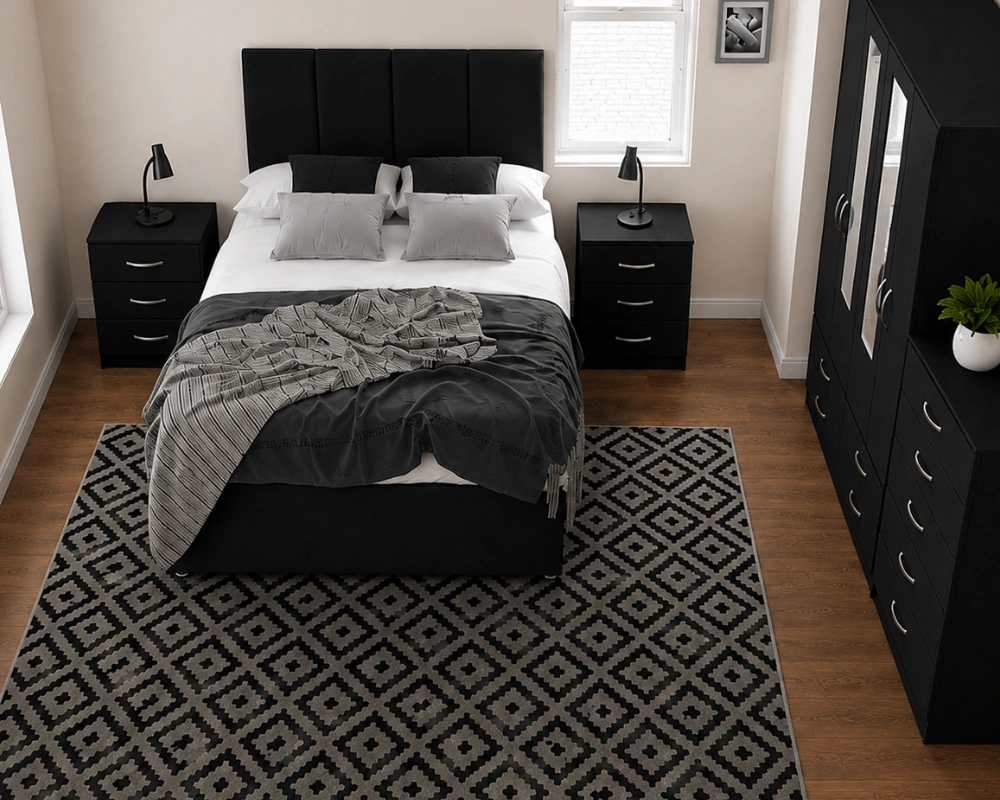 Elegant Home Bedroom Furniture - 4 Door Wardrobe With Dual Mirrors And Four Bottom Drawers - Five Drawer Chest