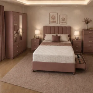 Double Bed Master Bedroom Set - 3 Door Wardrobe With Two Mirrors And Two Bottom Drawers - Chest of Five Drawers