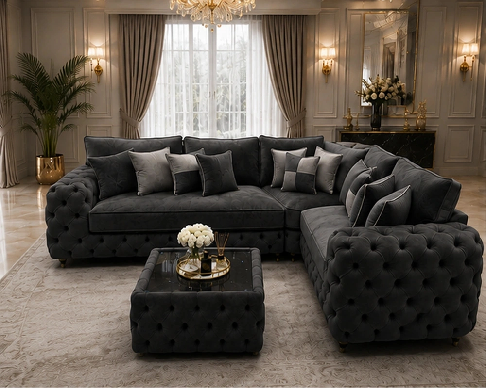 Modern Corner Sofa Collection - Luxury Dark Grey L Shape Seating - Image 2