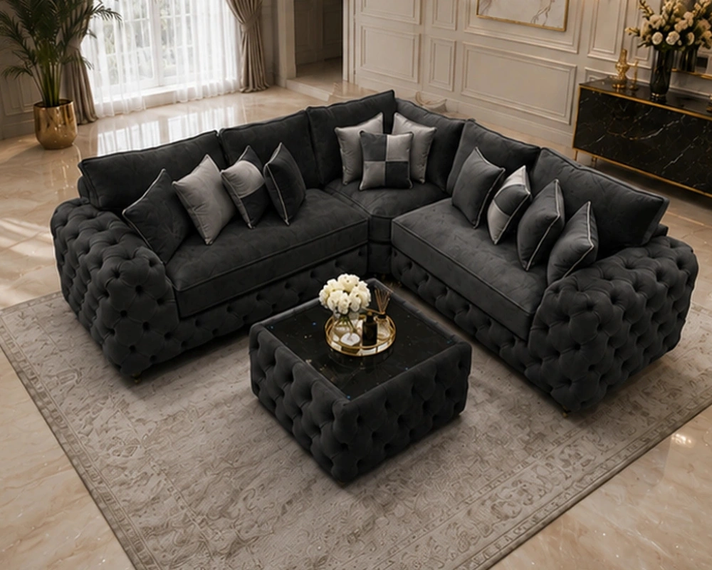 Modern Corner Sofa Collection - Luxury Dark Grey L Shape Seating - Image 4