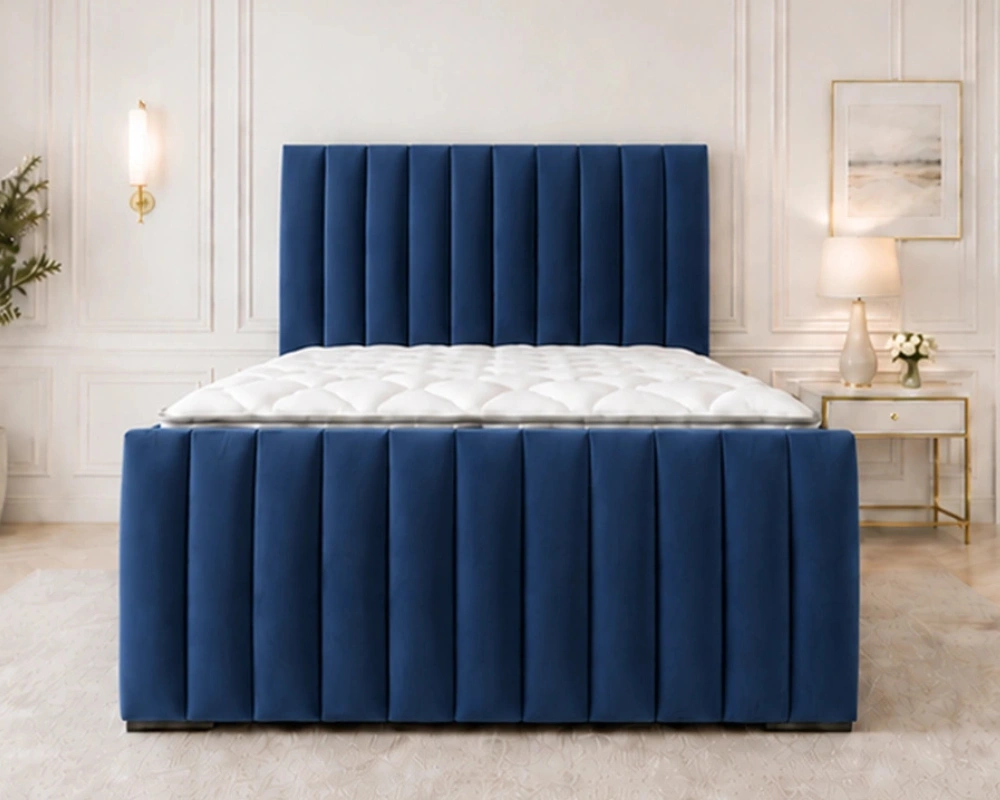 Blue King Size Bed – Luxury Panel Line King Size Bed – 180 x 200 cm - Image 2