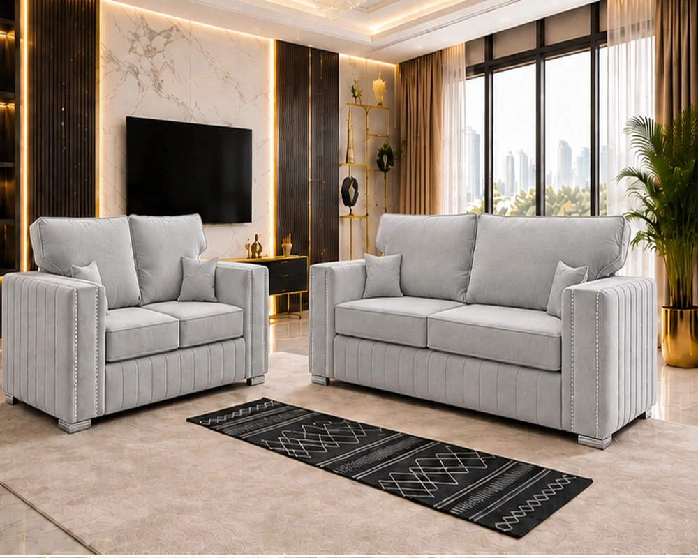 Modern Light Grey 3 and 2 Seater Sofa Suite – Luxury Upholstered Sofa Set