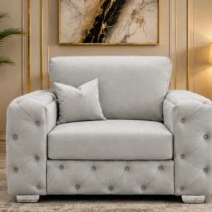 Light Grey 1 Seater Sofa - Elegant Luxury Buttoned Lounge Chair