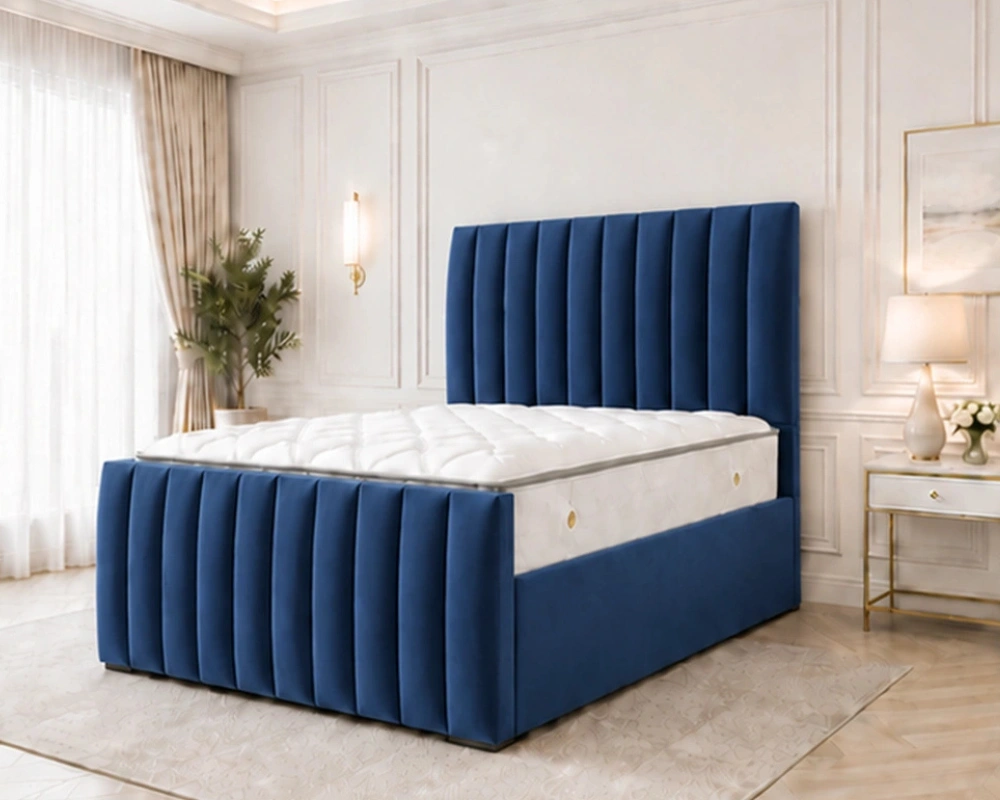 Blue King Size Bed – Luxury Panel Line King Size Bed – 180 x 200 cm - Image 4
