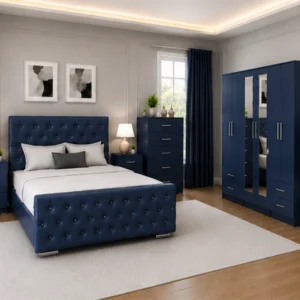 Modern Double Bed Furniture Collection - Six Door Wardrobe With Four Drawer - Chest of Five Drawers With Two Bed Side Table