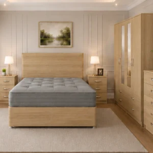Designer Double Bedroom Collection - 4 Door Wardrobe With Two Full Mirrors - Four Bottom Drawers - Two Bedside Tables