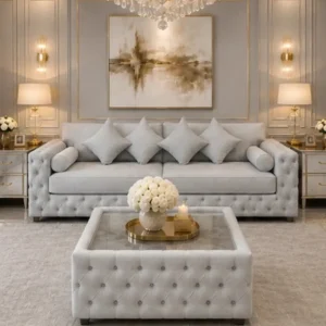Chic Light Grey 3 Seater Sofa with Plush Seating & Elegant Tufted Finish - Modern Lounge Sofa for Stylish Interiors