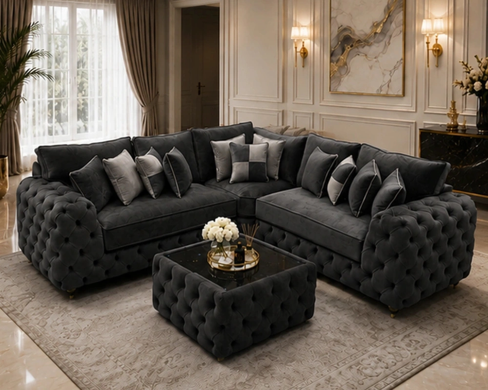 Modern Corner Sofa Collection - Luxury Dark Grey L Shape Seating