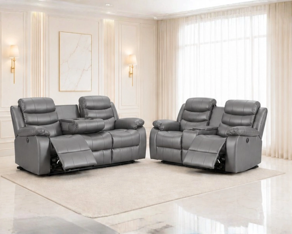 Roma Grey Leather 3+2 Power Reclining Suite – Contemporary Lounge Seating