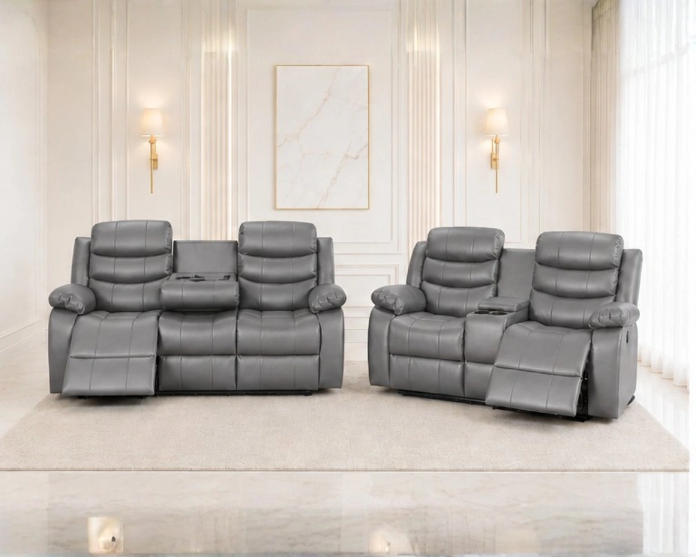Roma Grey Leather 3+2 Power Reclining Suite – Contemporary Lounge Seating - Image 2