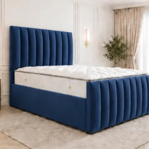 Blue King Size Bed – Luxury Panel Line King Size Bed – 180 x 200 cm