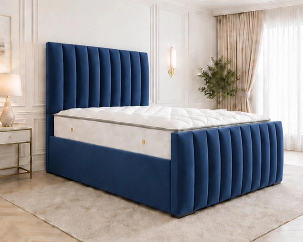 Blue King Size Bed – Luxury Panel Line King Size Bed – 180 x 200 cm