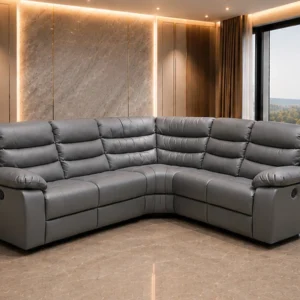 Roma 5 Seater Grey Leather Reclining Corner Sofa - Modern Lounge Furniture