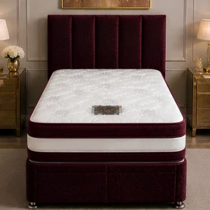 Rich Maroon Single Divan Bed 3ft – Mattress & Drawers-Deep Wine Single Divan – 90×190cm