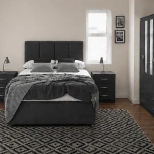 Master Bedroom Double Bed Set - Four Door Wardrobe With Two Mirror Doors - Chest of Five Drawers With Two Bedside Tables