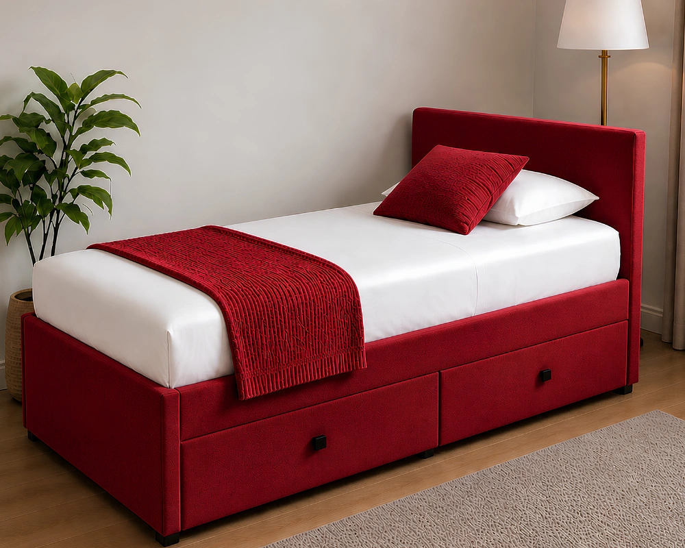 Bold Red Single Bed – Divan Base, Mattress & Storage Drawers-90x190cm - Image 2