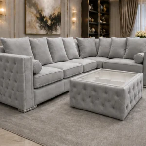 Modern 5 Seater Light Grey Sofa - Elegant Luxury Living Room Sofa