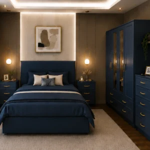 Premium Bedroom Furniture Set – Double Bed, Four Door Wardrobe with Four Bottom Drawers, Chest of Five Drawers & Two Bedside Tables