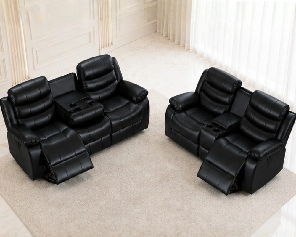 Roma Black Leather Reclining Sofa Suite 3+2 – Premium Living Room Comfort - Image 2