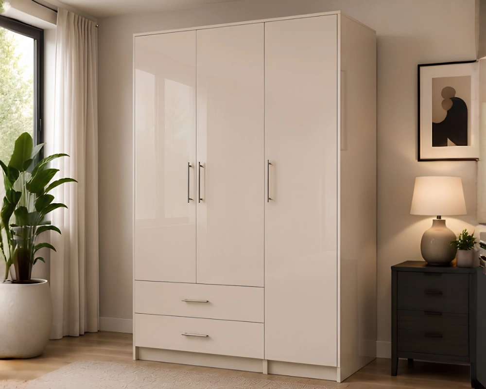Modern 3 Door Wardrobe with 2 Spacious Drawers - Contemporary Bedroom Storage Cabinet