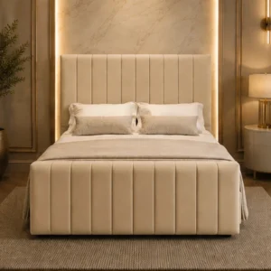 Double Bed with Mattress – Modern Panel Line Double Bed with Mattress