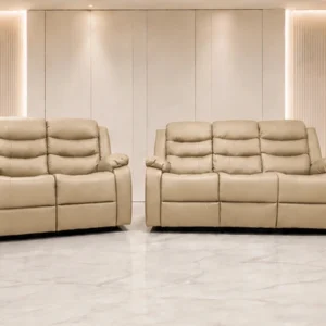 Beige Leather 2+3 Sofa Set - Elegant 5-Seater Lounge Furniture