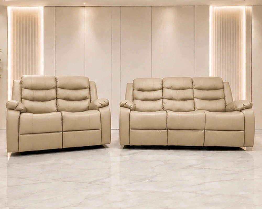 Beige Leather 2+3 Sofa Set - Elegant 5-Seater Lounge Furniture
