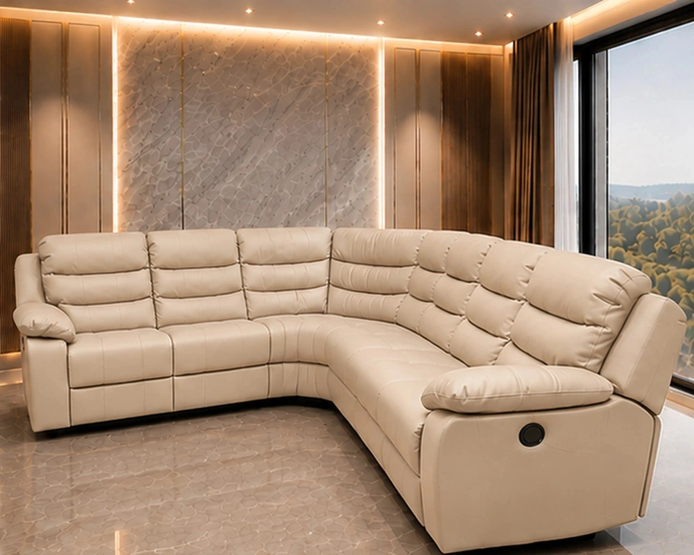 Roma Beige Leather 5 Seater Recliner Corner Sofa - Luxury Lounge Furniture - Image 2