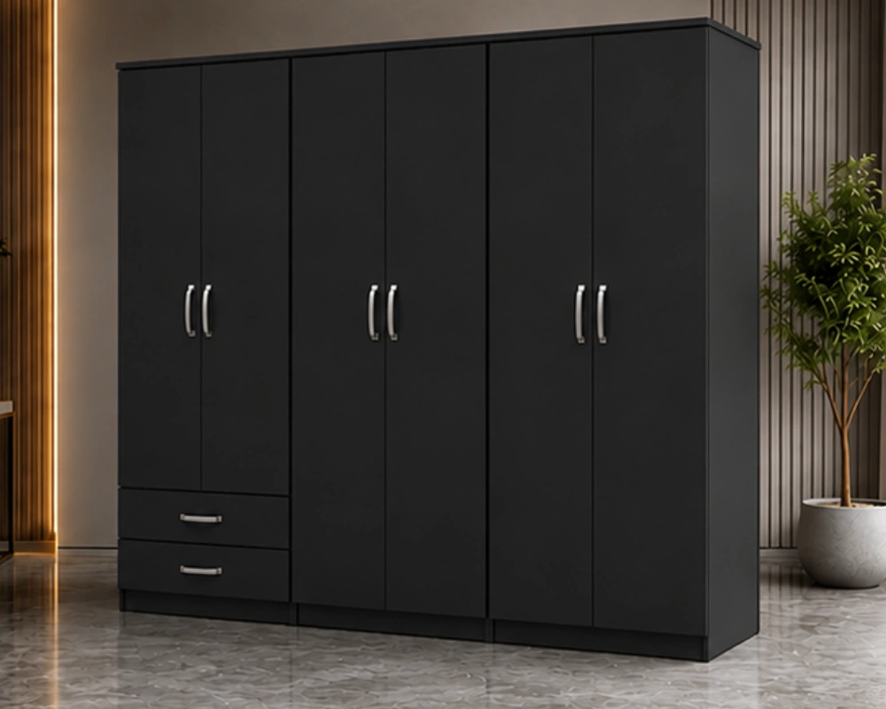 Modern 6 Door Wardrobe with 2 Bottom Drawers Large Clothes Storage - Image 2