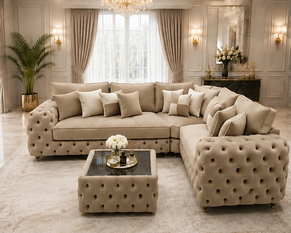 Elegant Beige Corner Sofa - Luxury Living Room Furniture - Image 2