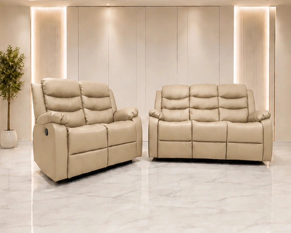 Beige Leather 2+3 Sofa Set - Elegant 5-Seater Lounge Furniture - Image 2