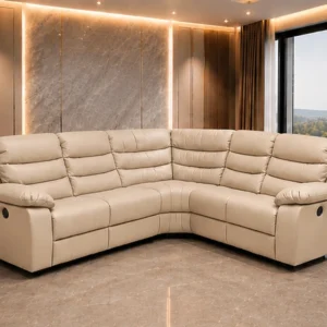 Roma Beige Leather 5 Seater Recliner Corner Sofa - Luxury Lounge Furniture