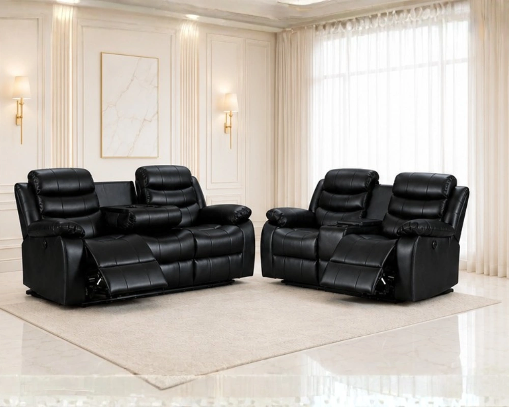 Roma Black Leather Reclining Sofa Suite 3+2 – Premium Living Room Comfort - Image 3