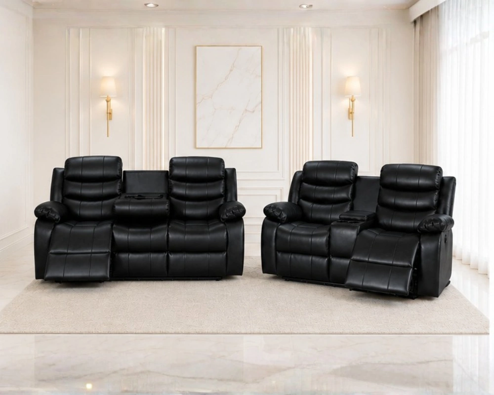 Roma Black Leather Reclining Sofa Suite 3+2 – Premium Living Room Comfort