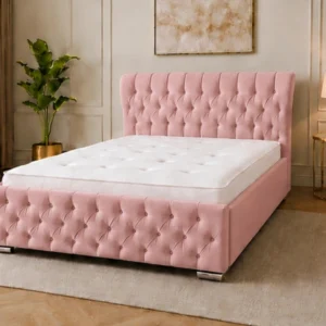 Mauve Pink Oxford King Bed – Sophisticated 5ft Frame with Plush Upholstery & Mattress