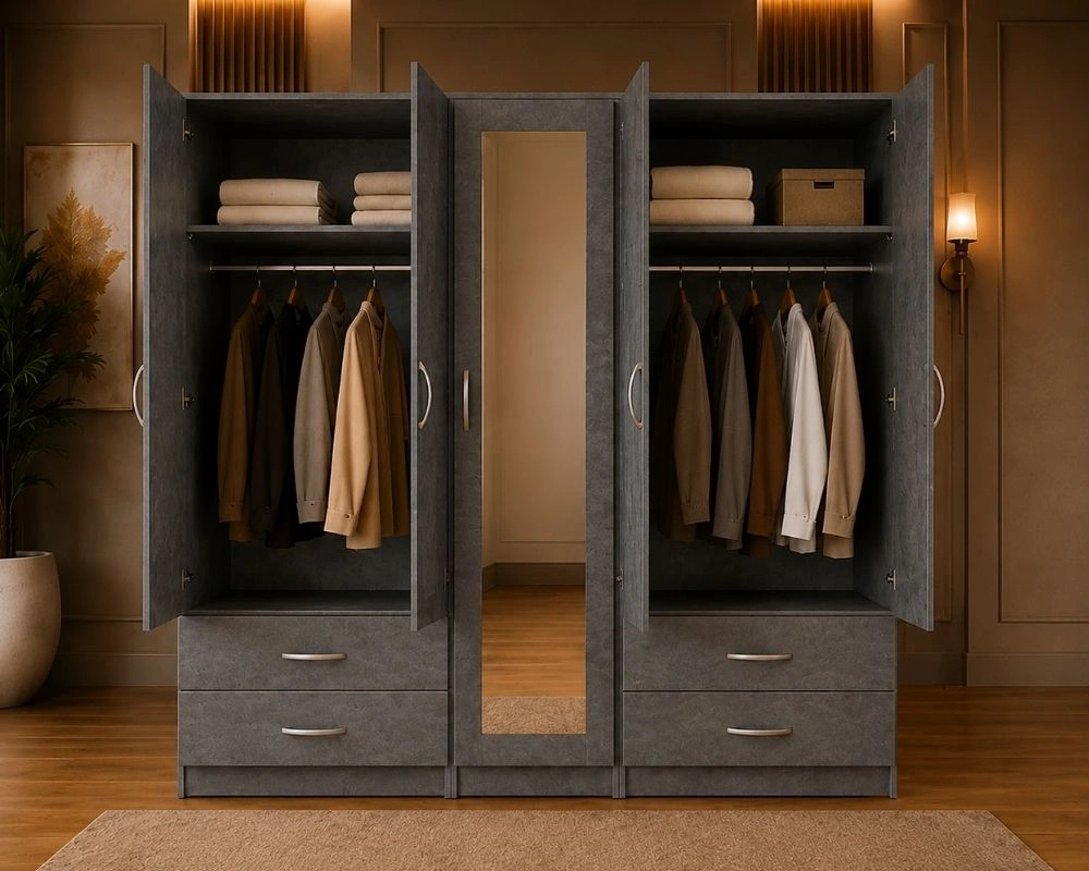 5 Door Wardrobe with Mirror & 4 Drawers – Modern Storage Wardrobe - Image 3