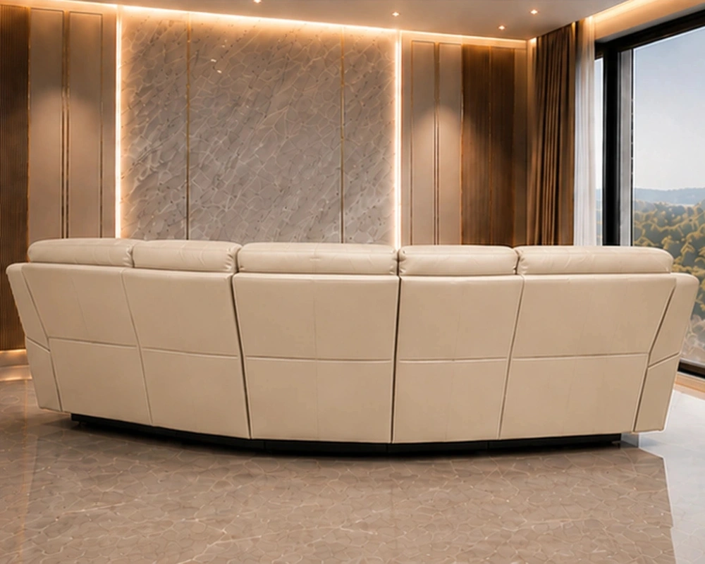 Roma Beige Leather 5 Seater Recliner Corner Sofa - Luxury Lounge Furniture - Image 4